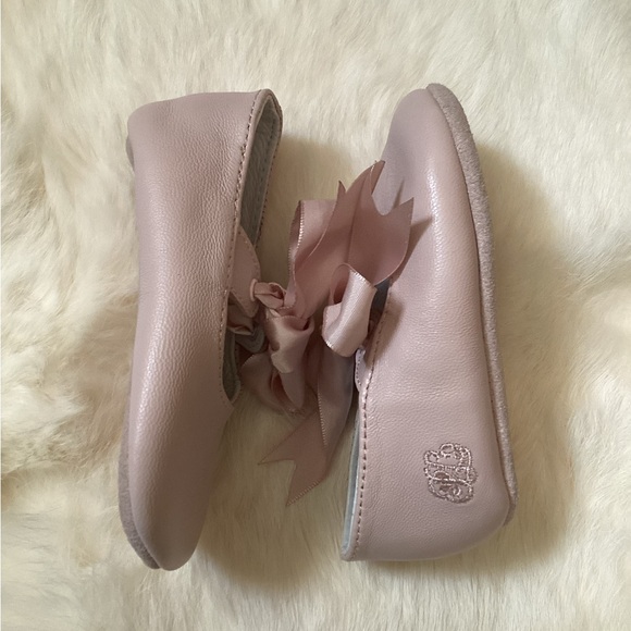 💗 RALPH LAUREN Pink Lambskin Ballet Flats with Satin Bow EUC Baby Shoes - Picture 4 of 11